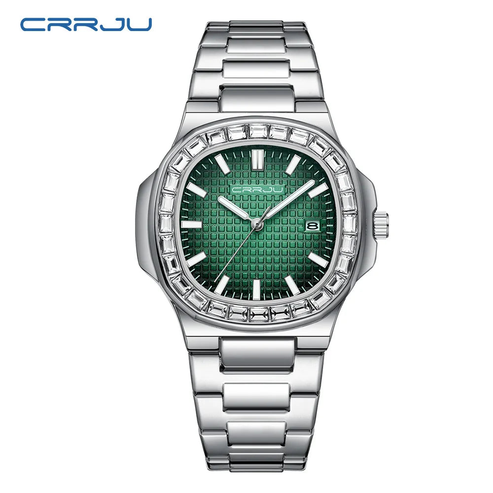 CRRJU Casual Business Diamond Clock Men Luxury Watch Automatic Watches Mens New Fashion Quartz Wristwatches Relogio Masculino
