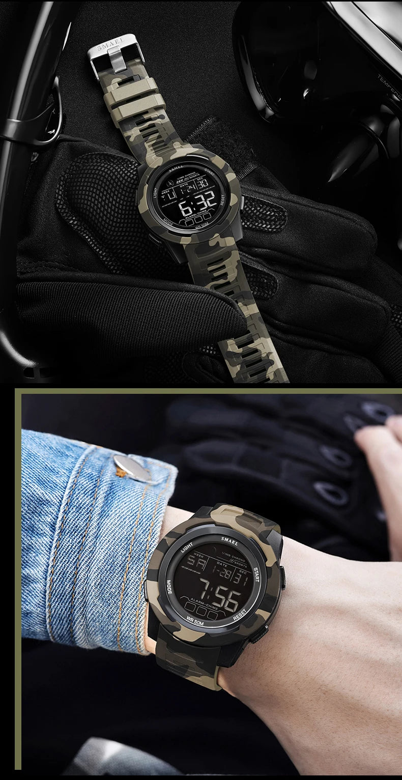 SMAEL Watch 8105 Camo Strap Men Sports Multifunctional Watches Waterproof Shock Digital Display LED Wristwatch for Man