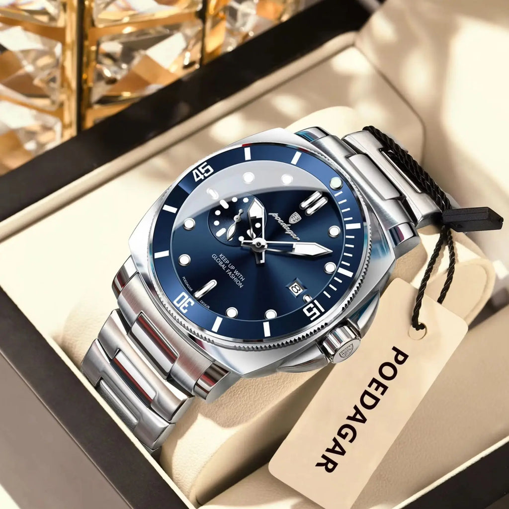 POEDAGAR Original Luxury Men's Watches Luminous Waterproof Date Business Watch Men Stainless Steel Fashion Quartz Man Wristwatch