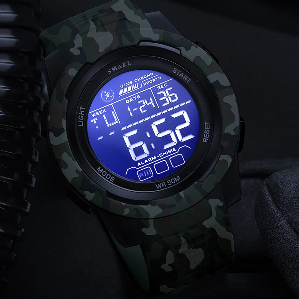 SMAEL Watch 8105 Camo Strap Men Sports Multifunctional Watches Waterproof Shock Digital Display LED Wristwatch for Man
