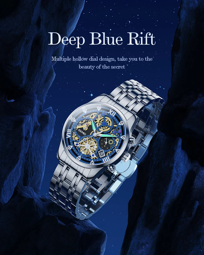 SKMEI Top Brand Luxury Full Steel Business Watches Mens 3Bar Waterproof Japan Quartz movement Calendar Wristwatches reloj hombre