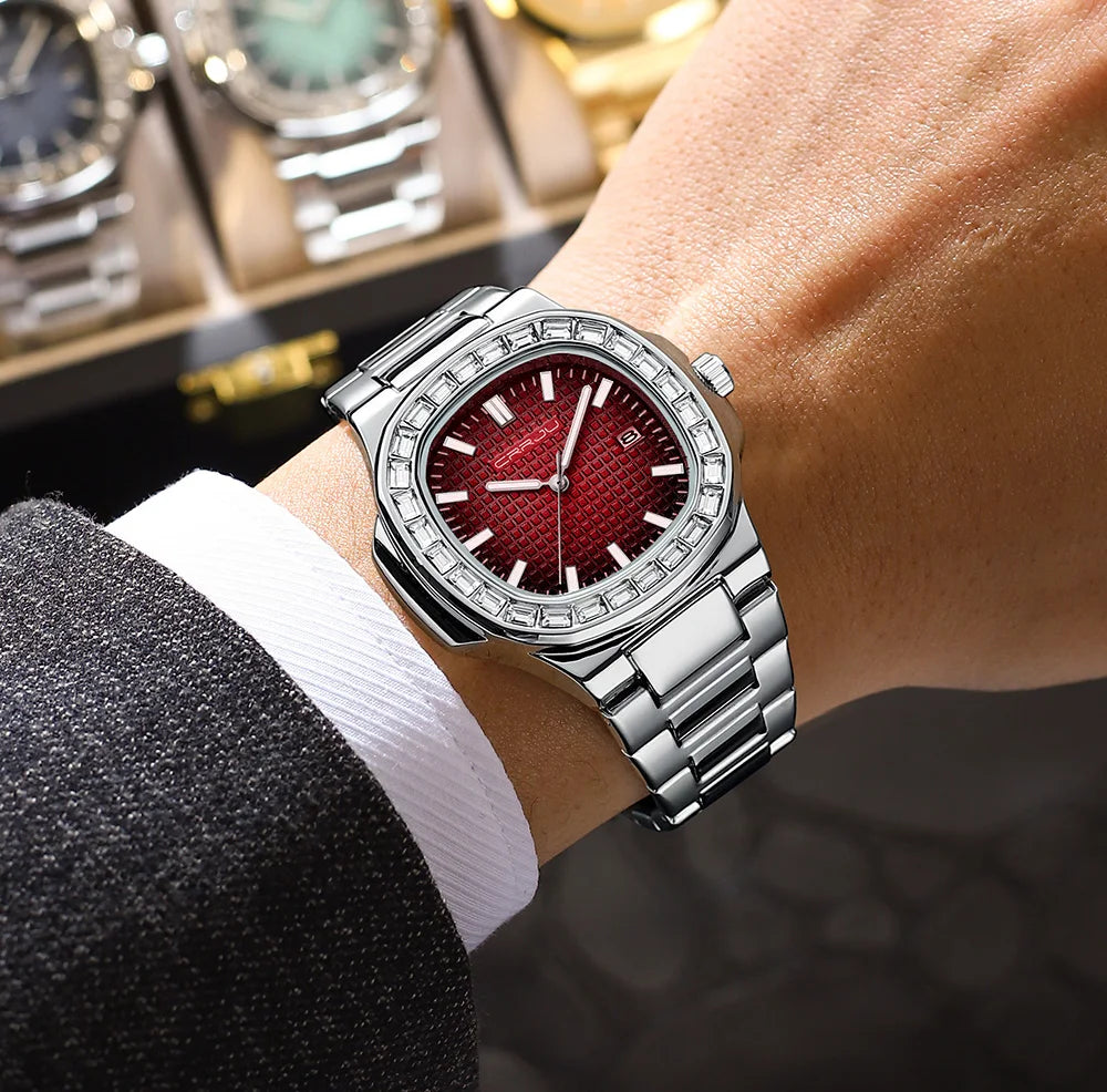 CRRJU Casual Business Diamond Clock Men Luxury Watch Automatic Watches Mens New Fashion Quartz Wristwatches Relogio Masculino