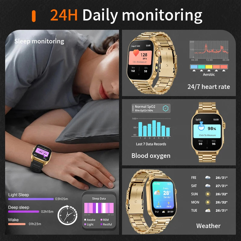 LIGE 2.01" HD Display Smart Watch For Men Women Health Monitor Sports Fitness Watches AI Voice Bluetooth Call Man Smartwatch New