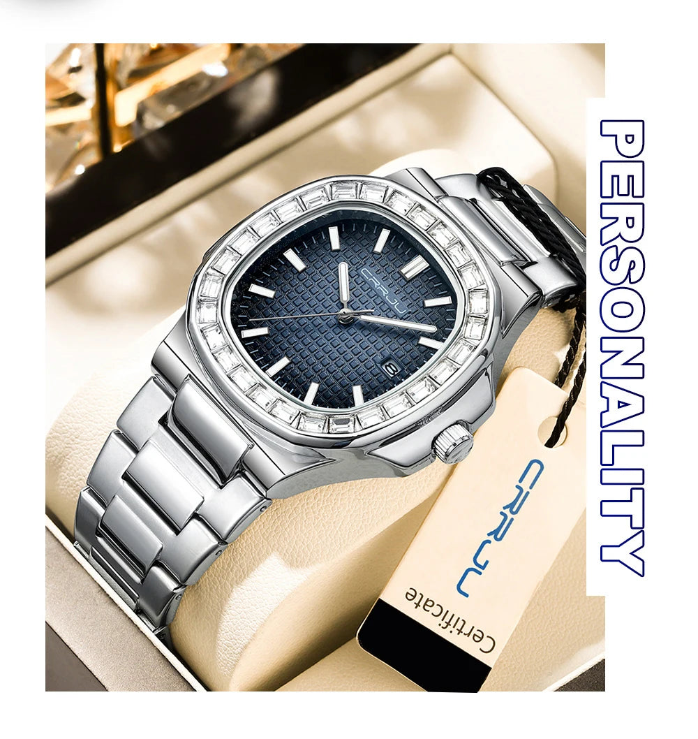 CRRJU Casual Business Diamond Clock Men Luxury Watch Automatic Watches Mens New Fashion Quartz Wristwatches Relogio Masculino