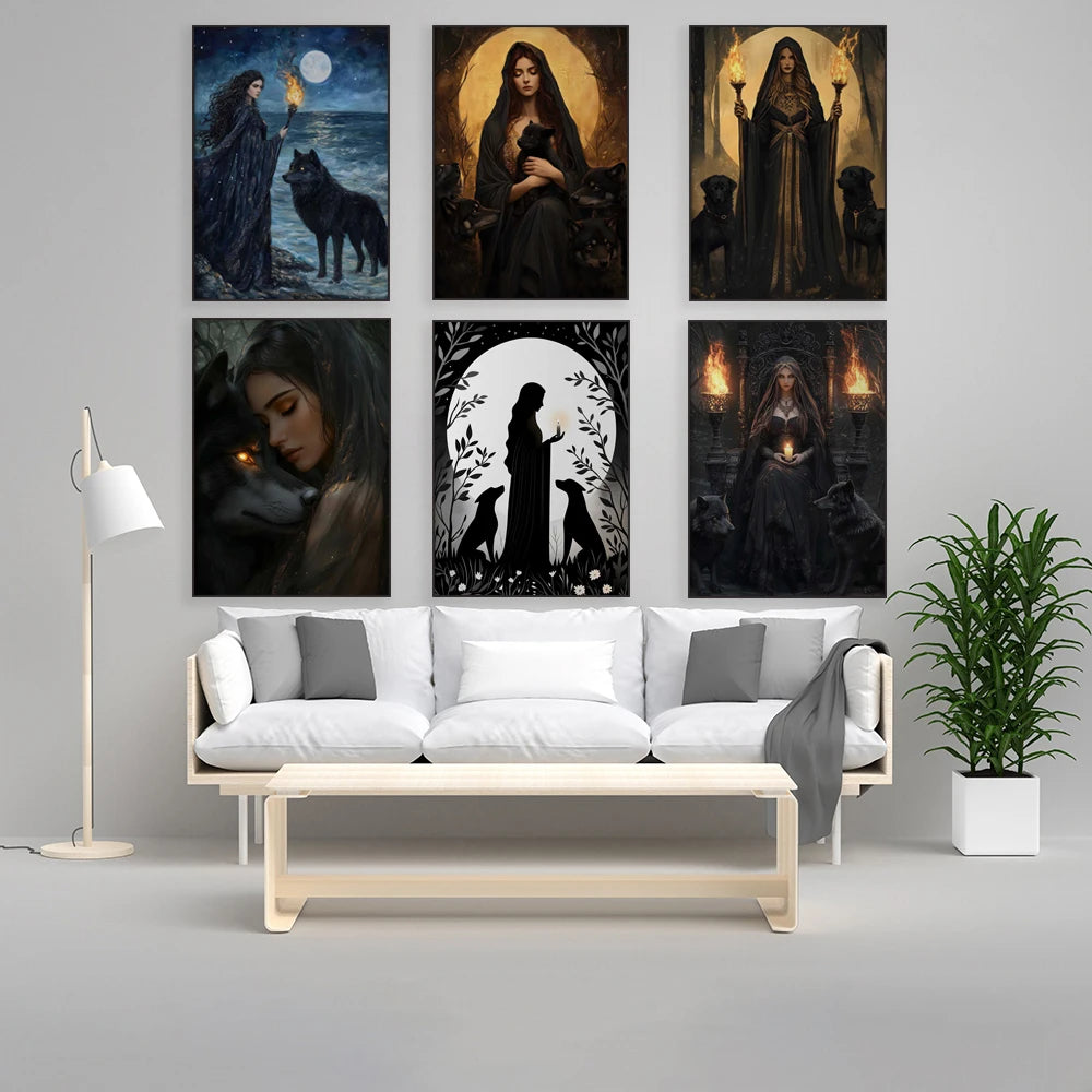 Hecate print, Greek goddess of magic and witchcraft, Art Nouveau, sacred feminine artwork, Greek mythology, Greek goddess poster