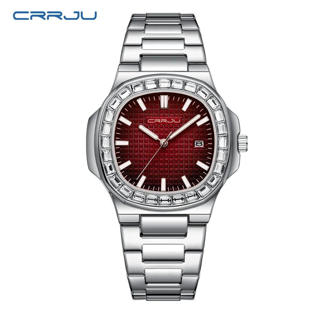 CRRJU Casual Business Diamond Clock Men Luxury Watch Automatic Watches Mens New Fashion Quartz Wristwatches Relogio Masculino