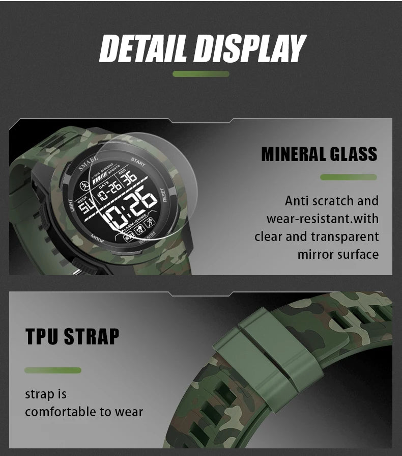 SMAEL Watch 8105 Camo Strap Men Sports Multifunctional Watches Waterproof Shock Digital Display LED Wristwatch for Man
