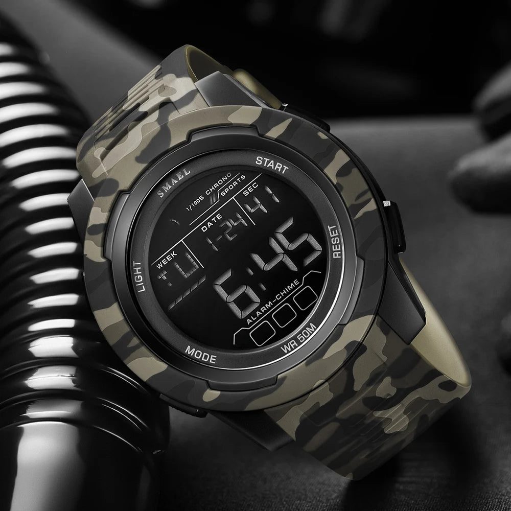 SMAEL Watch 8105 Camo Strap Men Sports Multifunctional Watches Waterproof Shock Digital Display LED Wristwatch for Man
