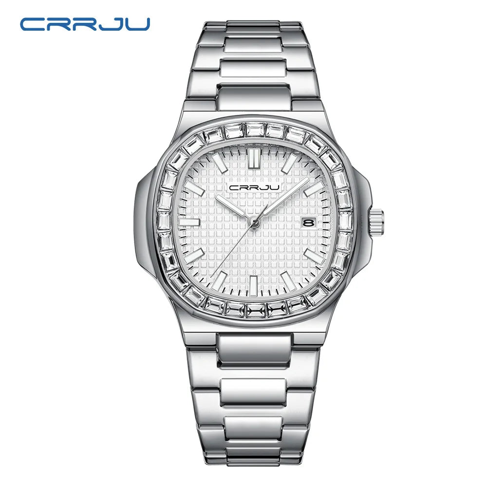 CRRJU Casual Business Diamond Clock Men Luxury Watch Automatic Watches Mens New Fashion Quartz Wristwatches Relogio Masculino