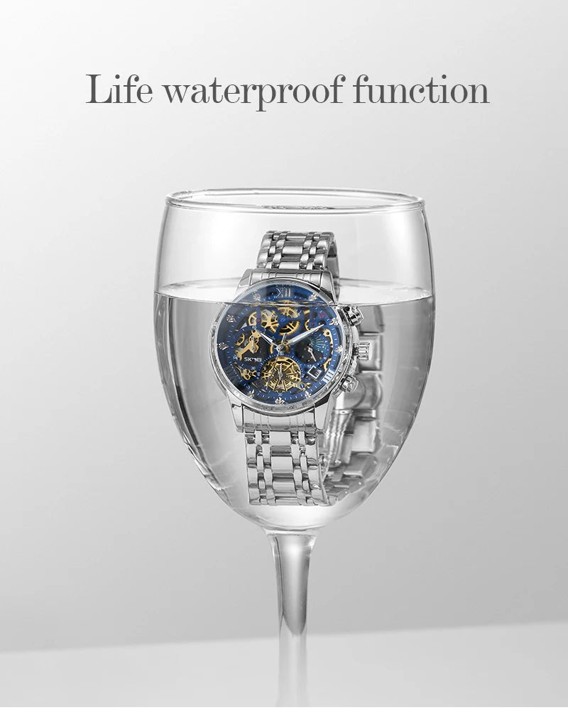 SKMEI Top Brand Luxury Full Steel Business Watches Mens 3Bar Waterproof Japan Quartz movement Calendar Wristwatches reloj hombre