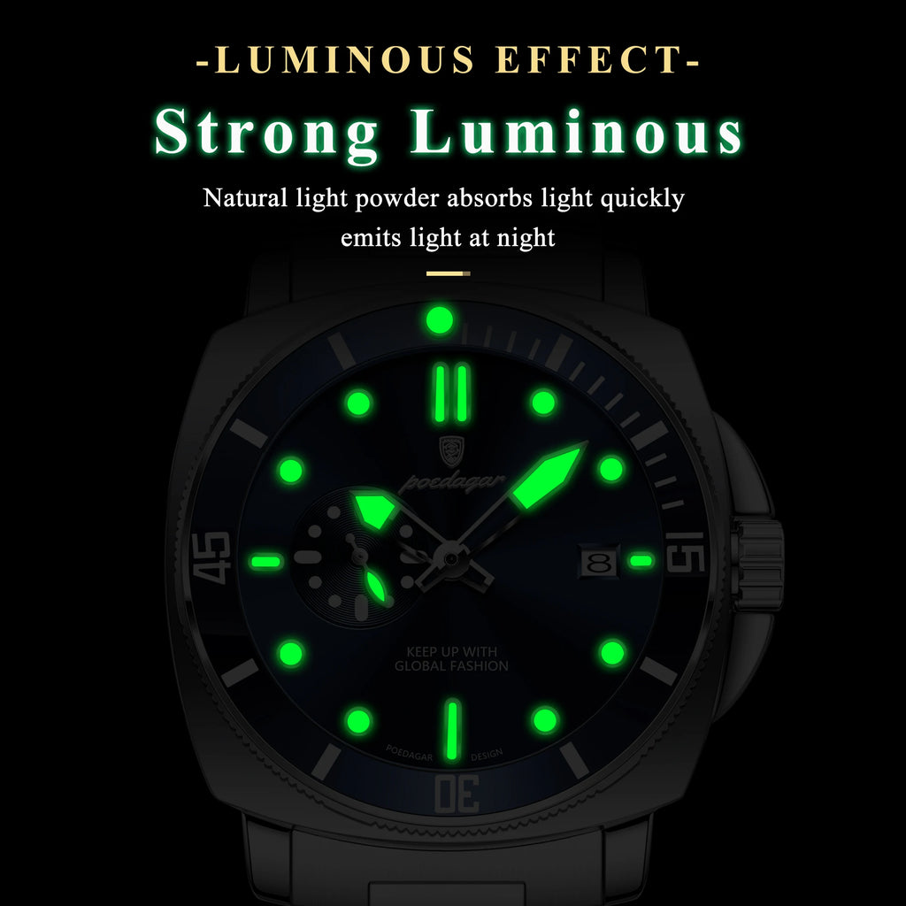 POEDAGAR Original Luxury Men's Watches Luminous Waterproof Date Business Watch Men Stainless Steel Fashion Quartz Man Wristwatch