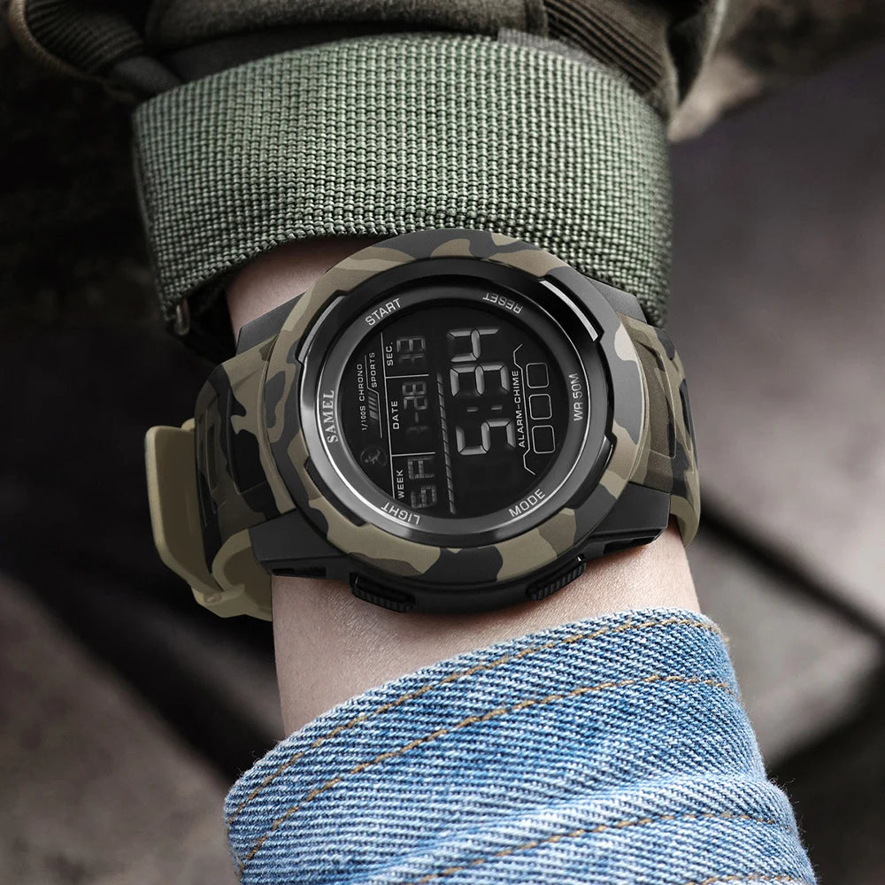 SMAEL Watch 8105 Camo Strap Men Sports Multifunctional Watches Waterproof Shock Digital Display LED Wristwatch for Man