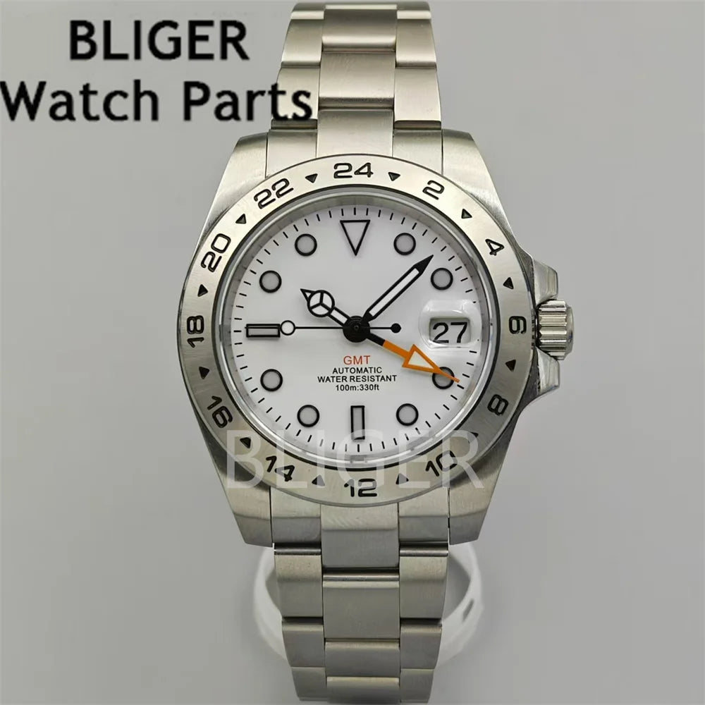 BLIGER NH34 GMT 40mm Luxur Mens Watches Mechanical Stainless Steel Waterproof Orange GMT Mark Sapphire Reloj Man for Watch