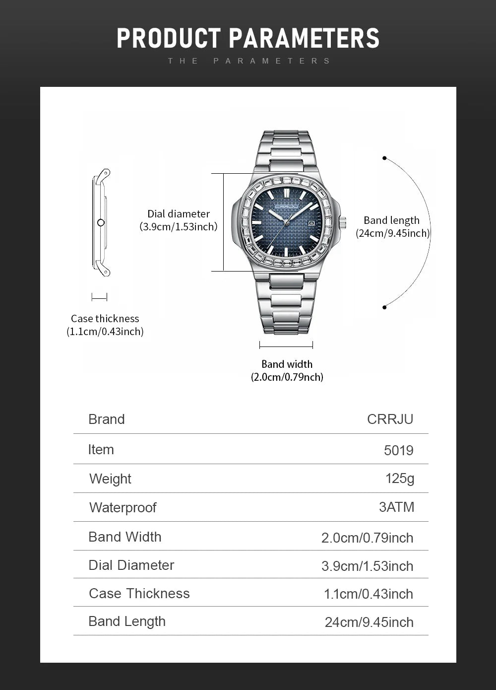 CRRJU Casual Business Diamond Clock Men Luxury Watch Automatic Watches Mens New Fashion Quartz Wristwatches Relogio Masculino