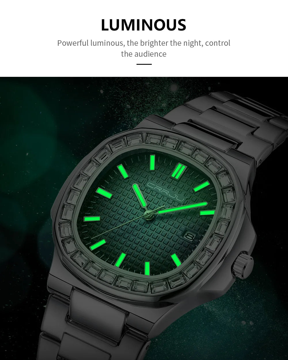 CRRJU Casual Business Diamond Clock Men Luxury Watch Automatic Watches Mens New Fashion Quartz Wristwatches Relogio Masculino