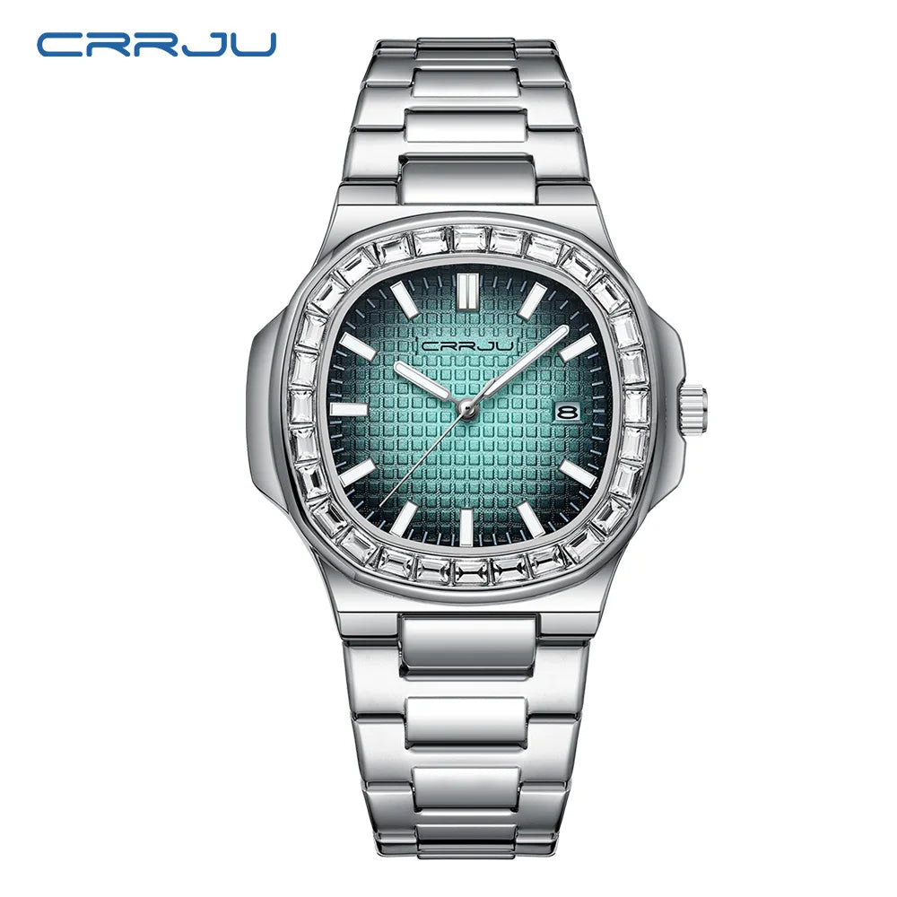 CRRJU Casual Business Diamond Clock Men Luxury Watch Automatic Watches Mens New Fashion Quartz Wristwatches Relogio Masculino