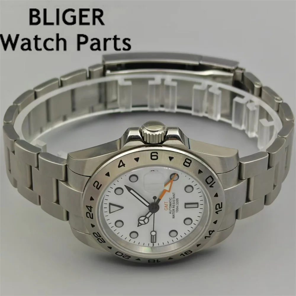 BLIGER NH34 GMT 40mm Luxur Mens Watches Mechanical Stainless Steel Waterproof Orange GMT Mark Sapphire Reloj Man for Watch