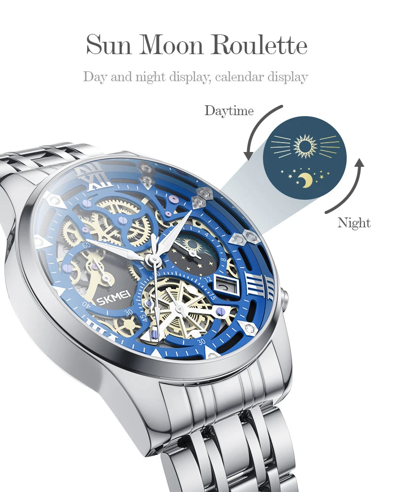 SKMEI Top Brand Luxury Full Steel Business Watches Mens 3Bar Waterproof Japan Quartz movement Calendar Wristwatches reloj hombre