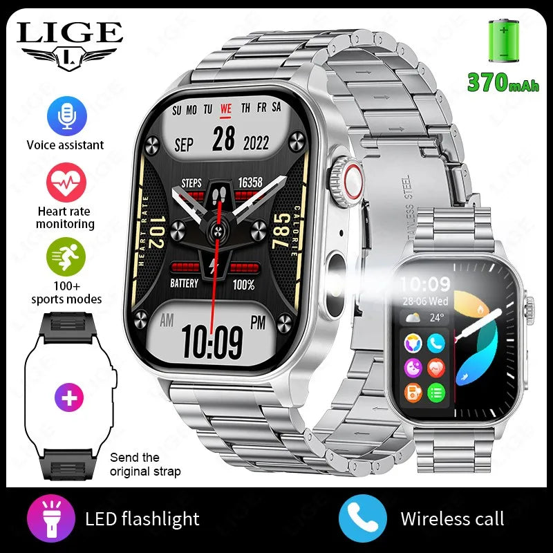 LIGE 2.01" HD Display Smart Watch For Men Women Health Monitor Sports Fitness Watches AI Voice Bluetooth Call Man Smartwatch New