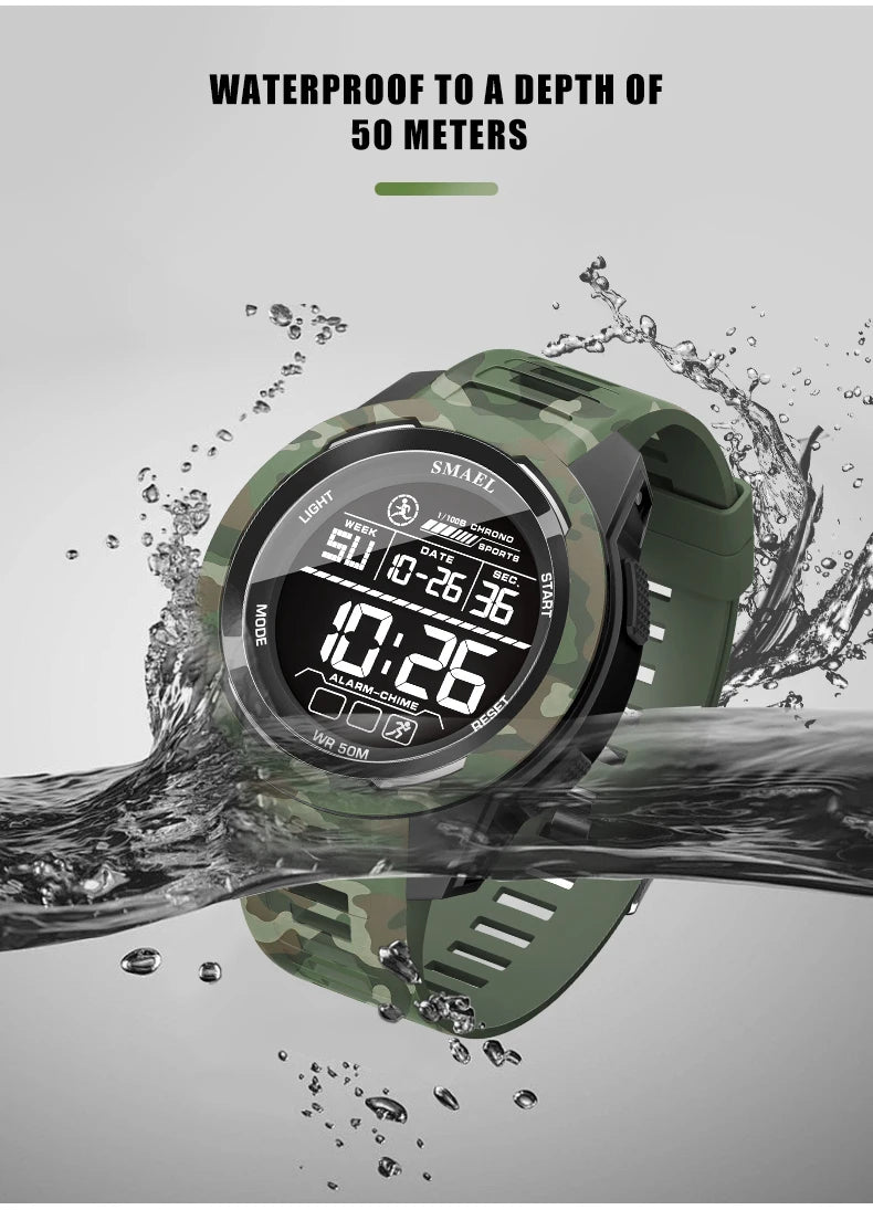 SMAEL Watch 8105 Camo Strap Men Sports Multifunctional Watches Waterproof Shock Digital Display LED Wristwatch for Man