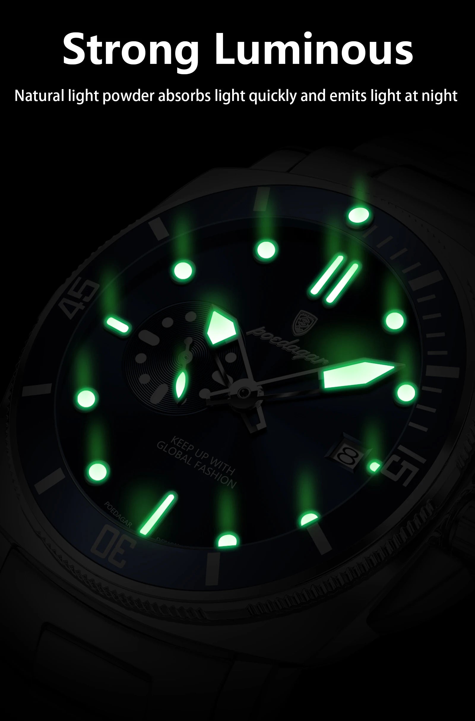 POEDAGAR Original Luxury Men's Watches Luminous Waterproof Date Business Watch Men Stainless Steel Fashion Quartz Man Wristwatch