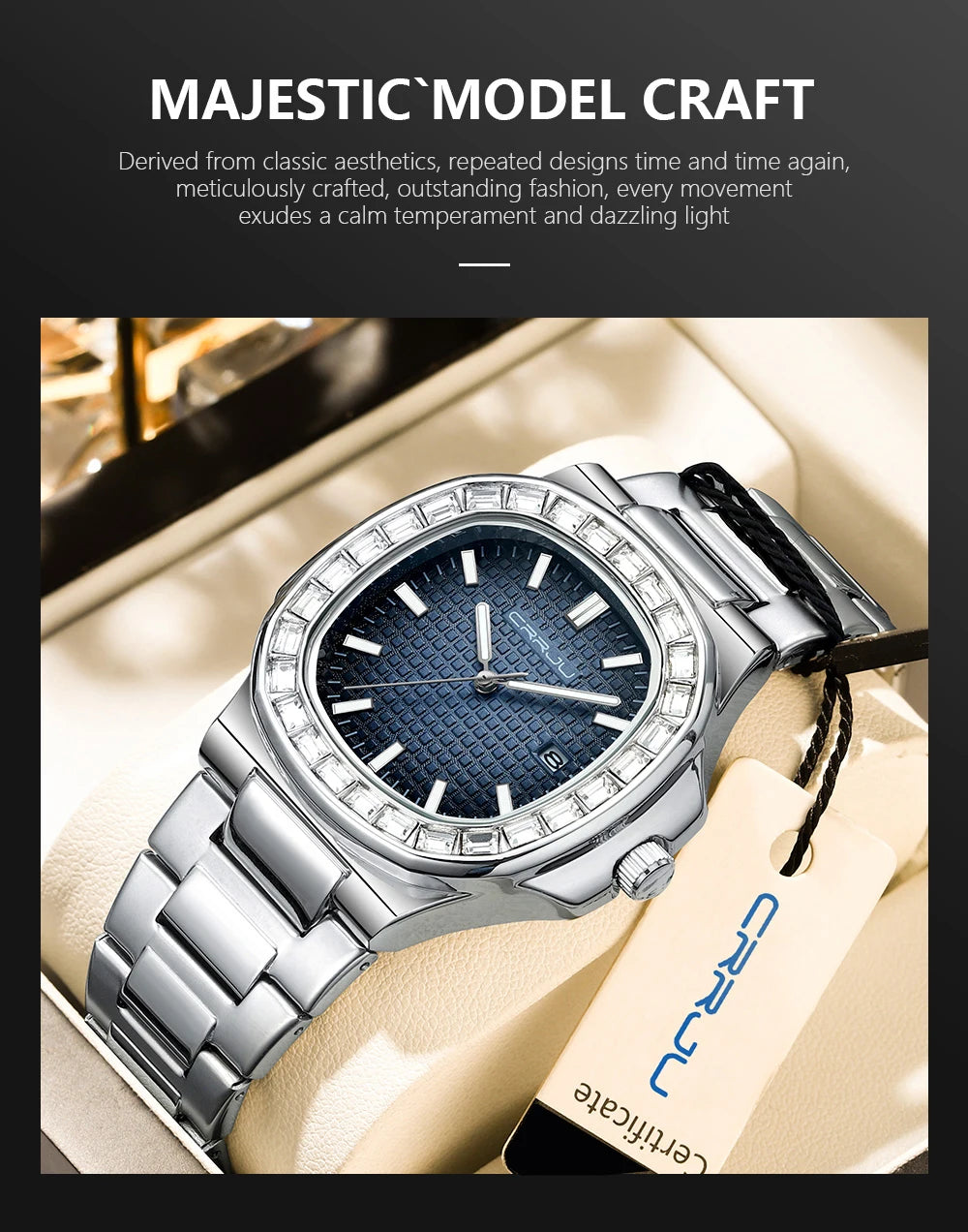 CRRJU Casual Business Diamond Clock Men Luxury Watch Automatic Watches Mens New Fashion Quartz Wristwatches Relogio Masculino