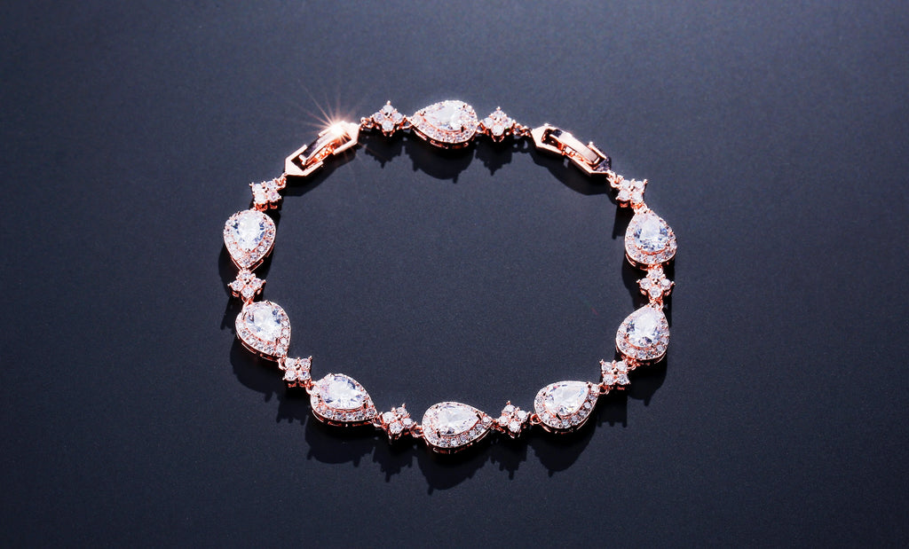 ZAKOL Classic Geometric Water Drop CZ Bracelet for Women Bridal Gorgeous Buling Zircon Party Wedding Jewelry