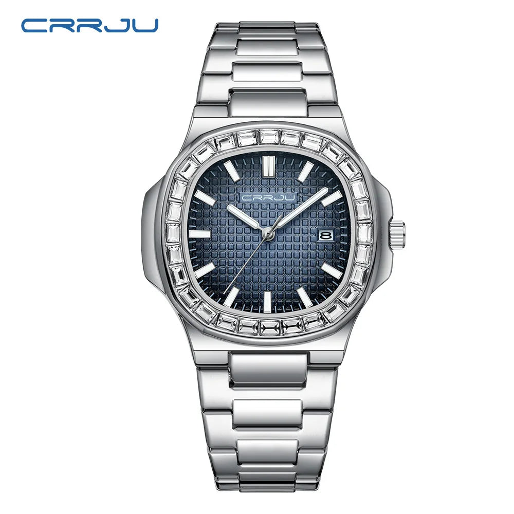CRRJU Casual Business Diamond Clock Men Luxury Watch Automatic Watches Mens New Fashion Quartz Wristwatches Relogio Masculino