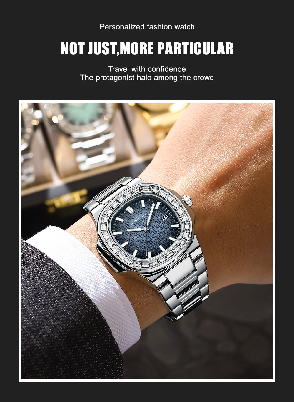 CRRJU Casual Business Diamond Clock Men Luxury Watch Automatic Watches Mens New Fashion Quartz Wristwatches Relogio Masculino