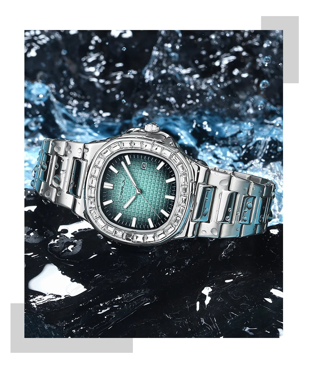 CRRJU Casual Business Diamond Clock Men Luxury Watch Automatic Watches Mens New Fashion Quartz Wristwatches Relogio Masculino