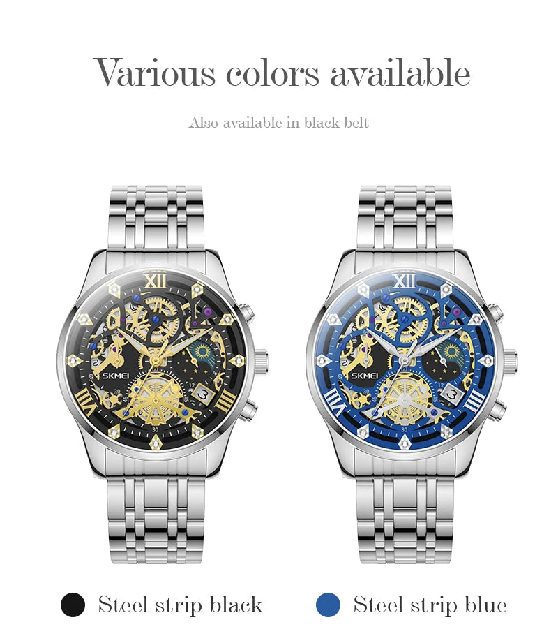 SKMEI Top Brand Luxury Full Steel Business Watches Mens 3Bar Waterproof Japan Quartz movement Calendar Wristwatches reloj hombre