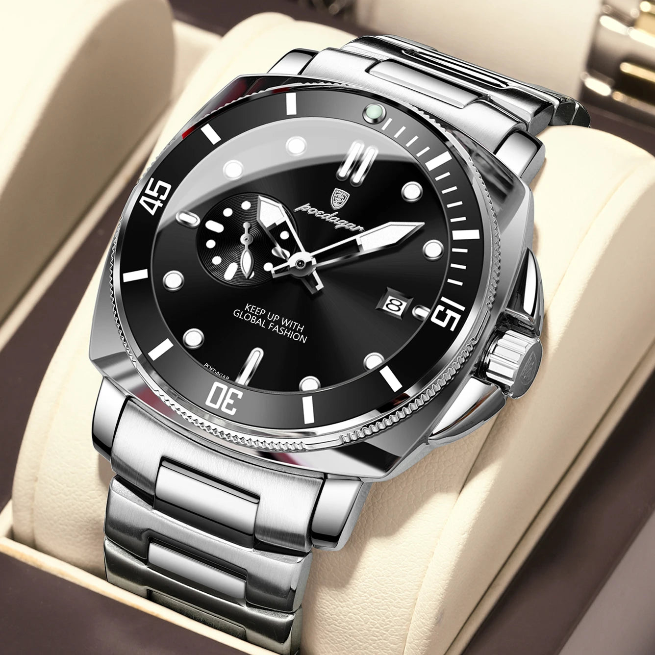 POEDAGAR Original Luxury Men's Watches Luminous Waterproof Date Business Watch Men Stainless Steel Fashion Quartz Man Wristwatch