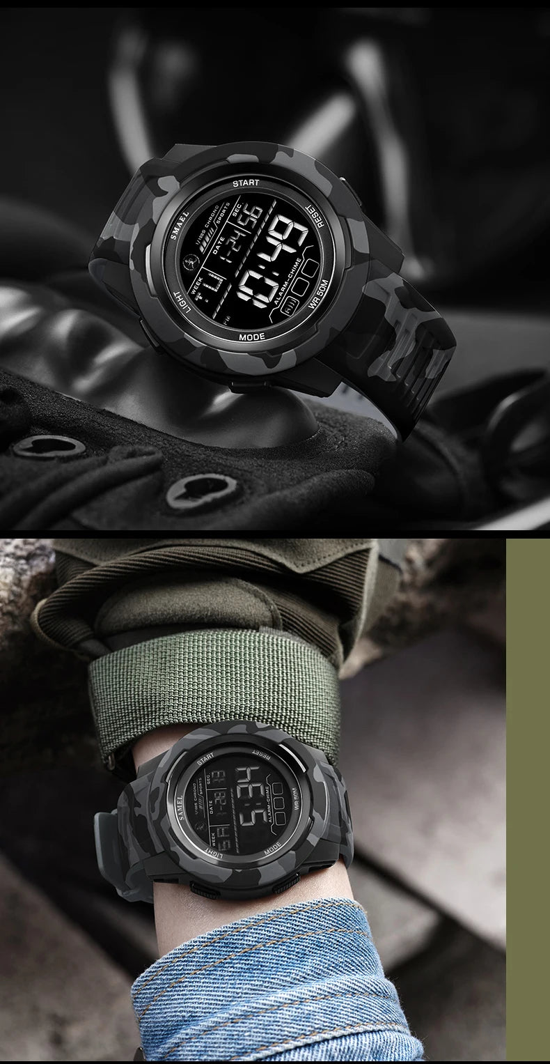 SMAEL Watch 8105 Camo Strap Men Sports Multifunctional Watches Waterproof Shock Digital Display LED Wristwatch for Man