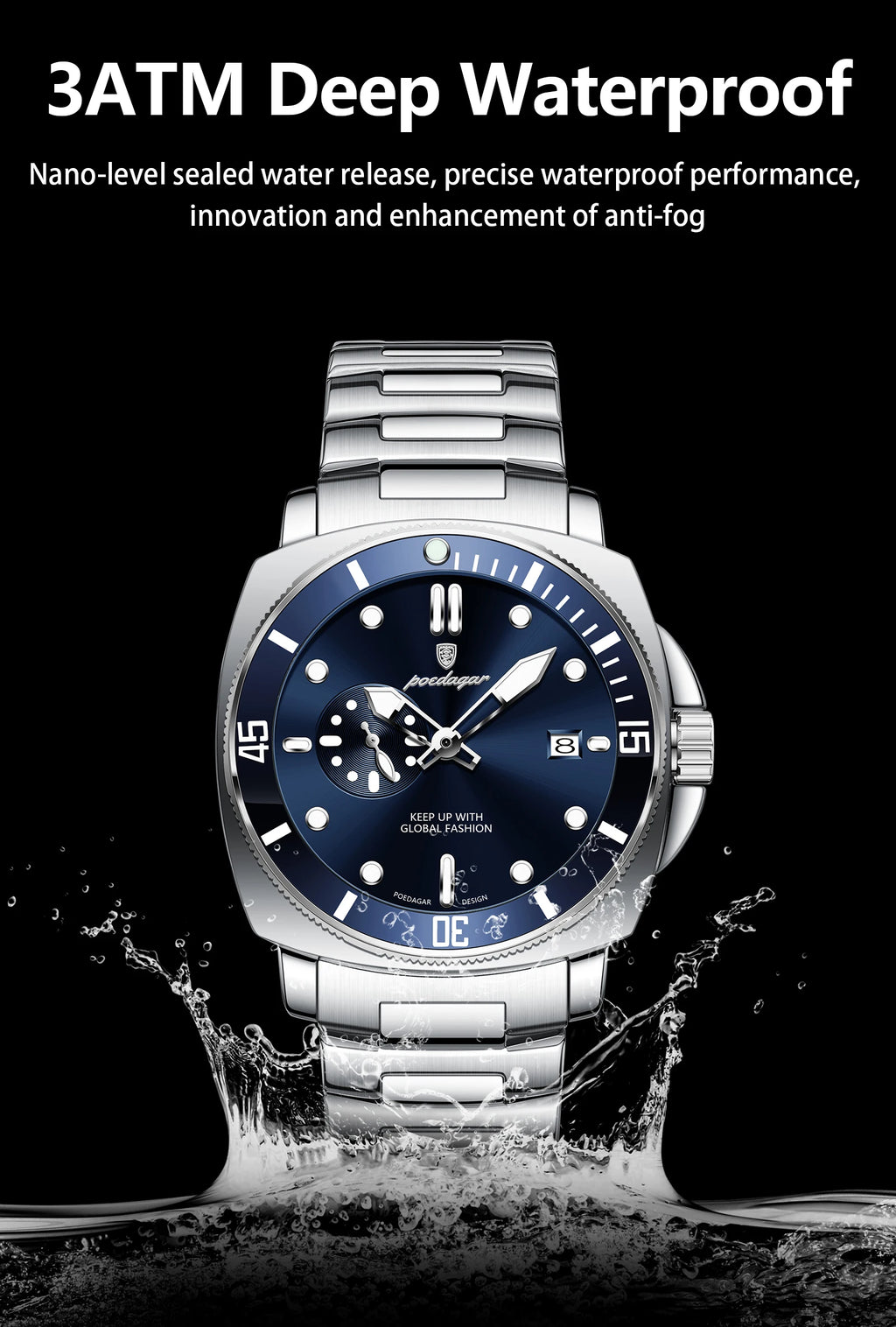 POEDAGAR Original Luxury Men's Watches Luminous Waterproof Date Business Watch Men Stainless Steel Fashion Quartz Man Wristwatch