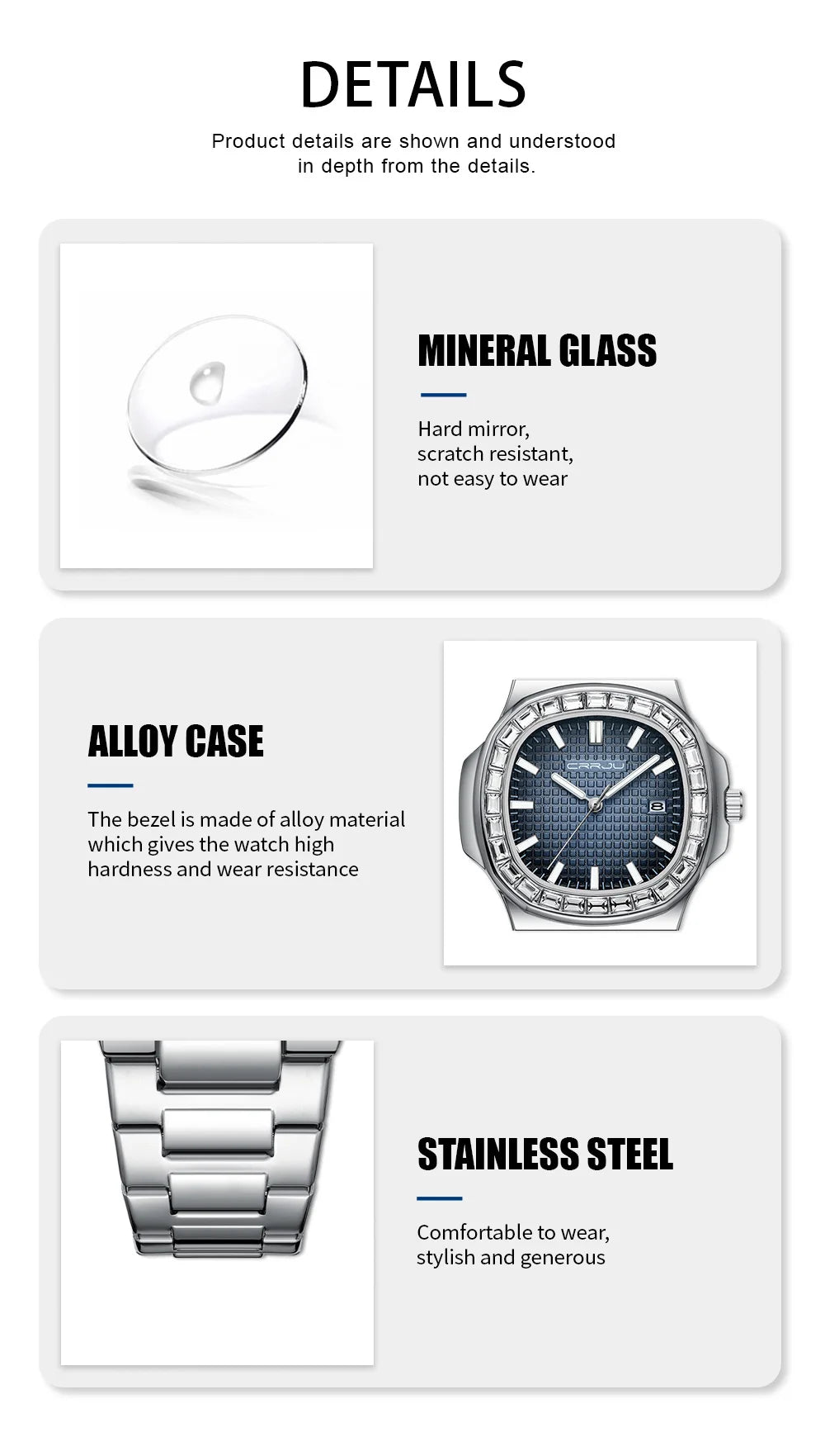 CRRJU Casual Business Diamond Clock Men Luxury Watch Automatic Watches Mens New Fashion Quartz Wristwatches Relogio Masculino