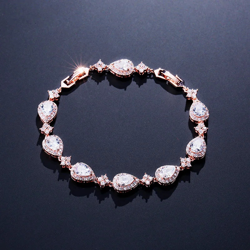 ZAKOL Classic Geometric Water Drop CZ Bracelet for Women Bridal Gorgeous Buling Zircon Party Wedding Jewelry
