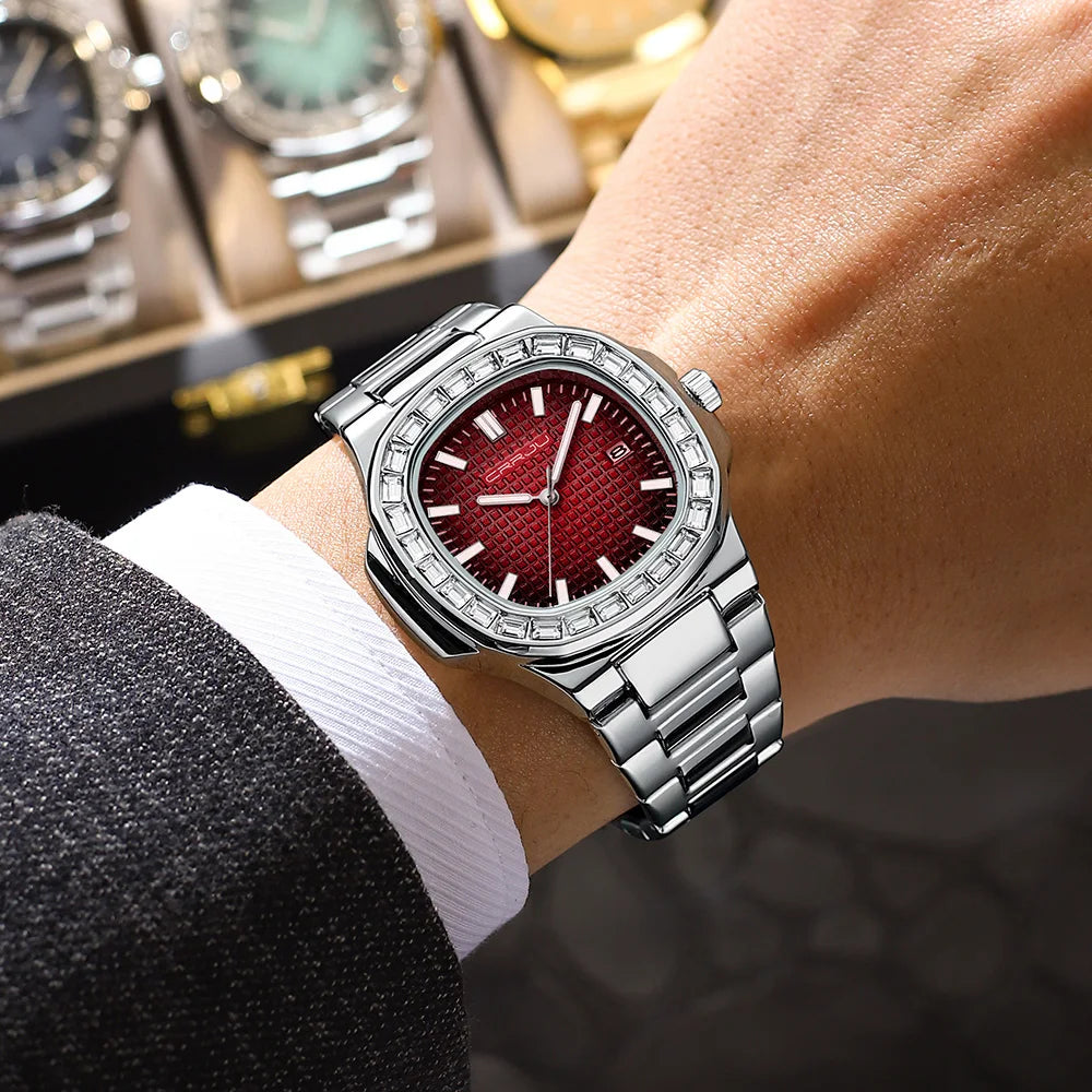 CRRJU Casual Business Diamond Clock Men Luxury Watch Automatic Watches Mens New Fashion Quartz Wristwatches Relogio Masculino