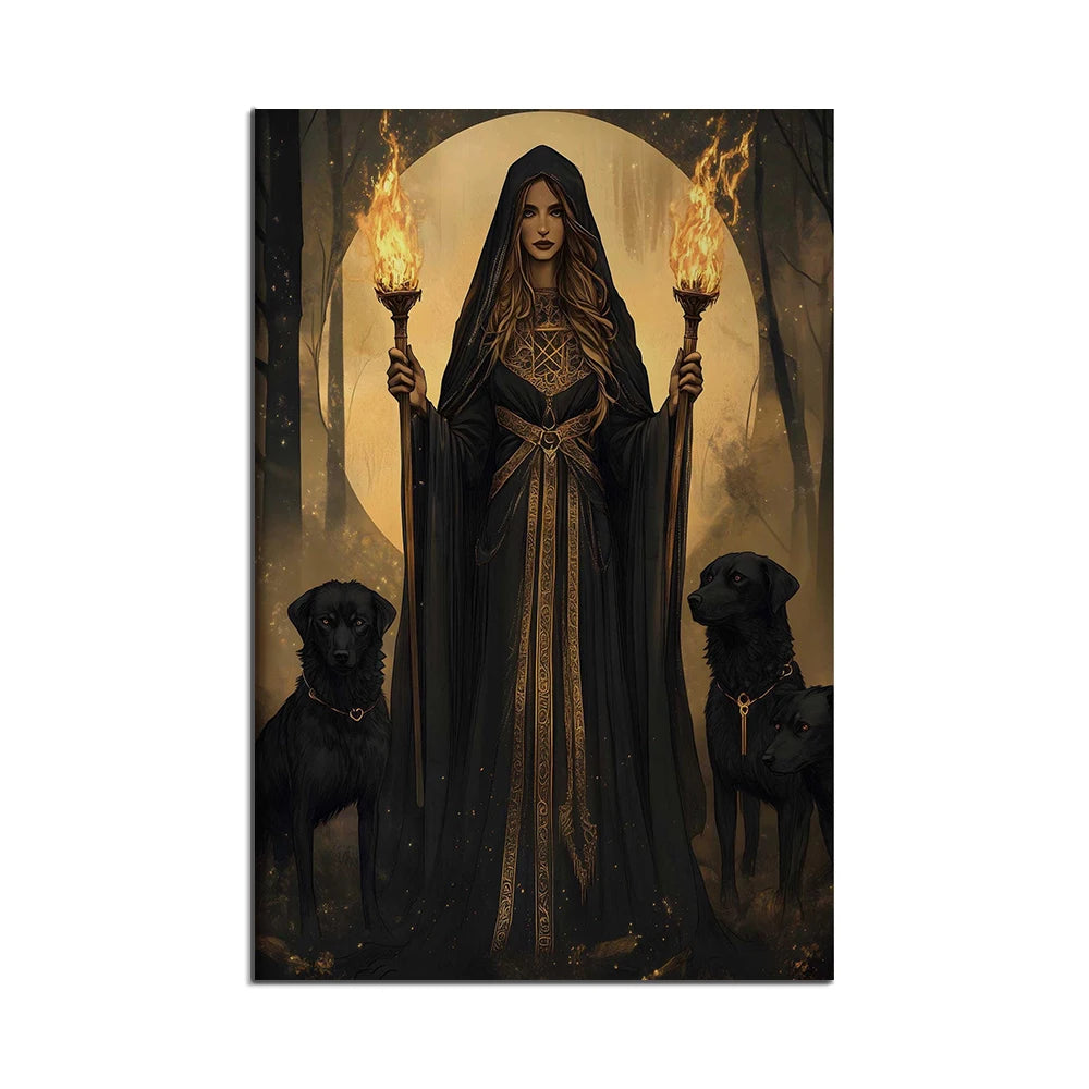 Hecate print, Greek goddess of magic and witchcraft, Art Nouveau, sacred feminine artwork, Greek mythology, Greek goddess poster