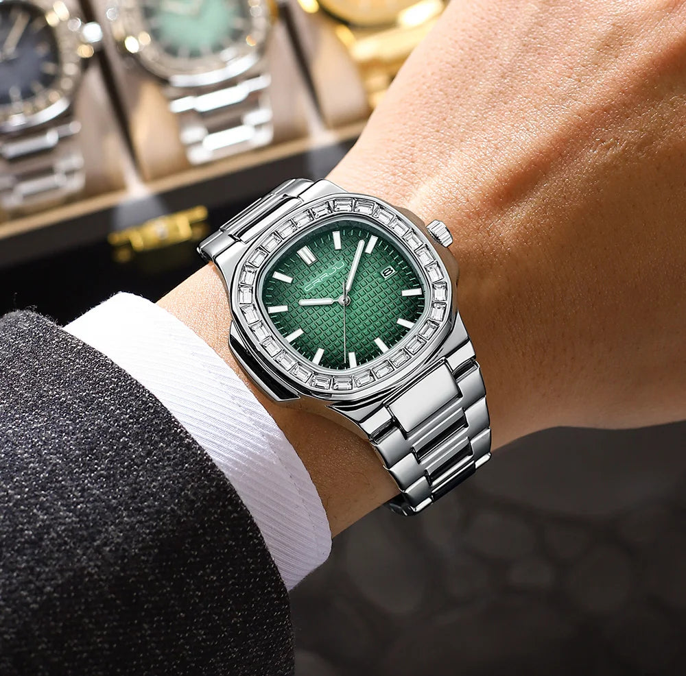 CRRJU Casual Business Diamond Clock Men Luxury Watch Automatic Watches Mens New Fashion Quartz Wristwatches Relogio Masculino