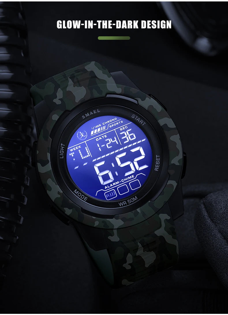 SMAEL Watch 8105 Camo Strap Men Sports Multifunctional Watches Waterproof Shock Digital Display LED Wristwatch for Man