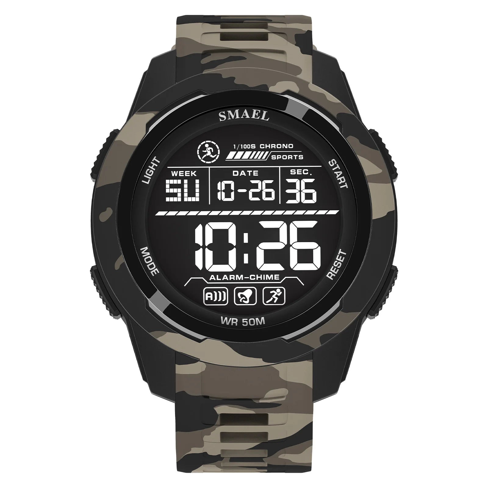 SMAEL Watch 8105 Camo Strap Men Sports Multifunctional Watches Waterproof Shock Digital Display LED Wristwatch for Man