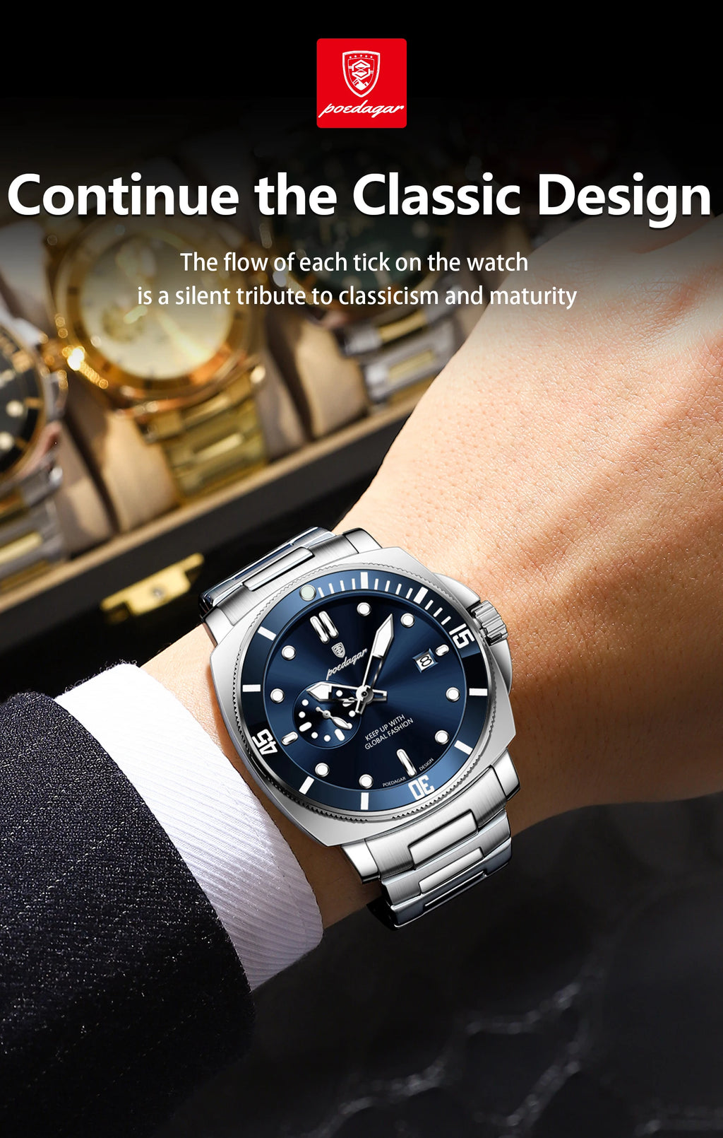 POEDAGAR Original Luxury Men's Watches Luminous Waterproof Date Business Watch Men Stainless Steel Fashion Quartz Man Wristwatch