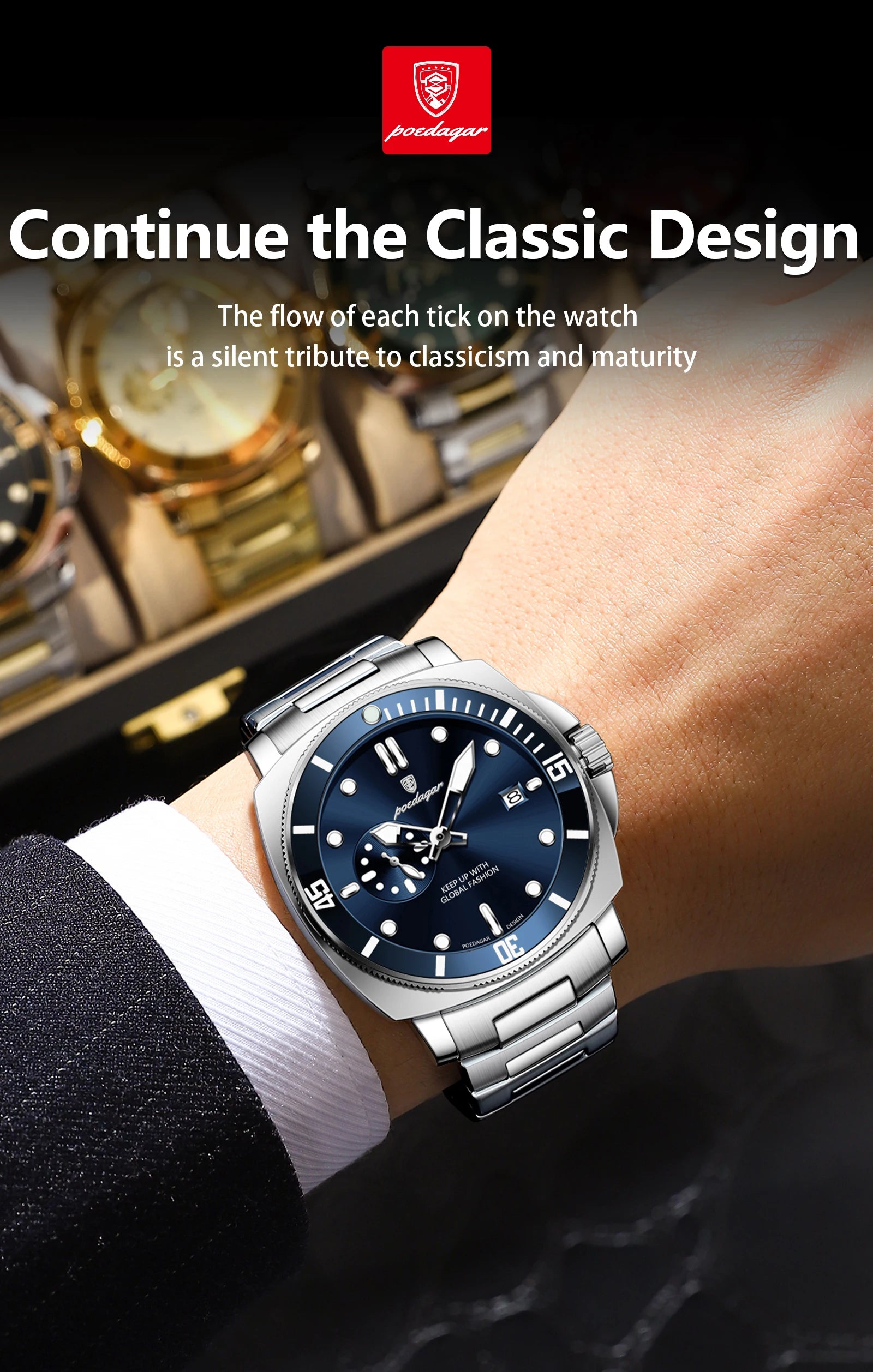 POEDAGAR Original Luxury Men's Watches Luminous Waterproof Date Business Watch Men Stainless Steel Fashion Quartz Man Wristwatch