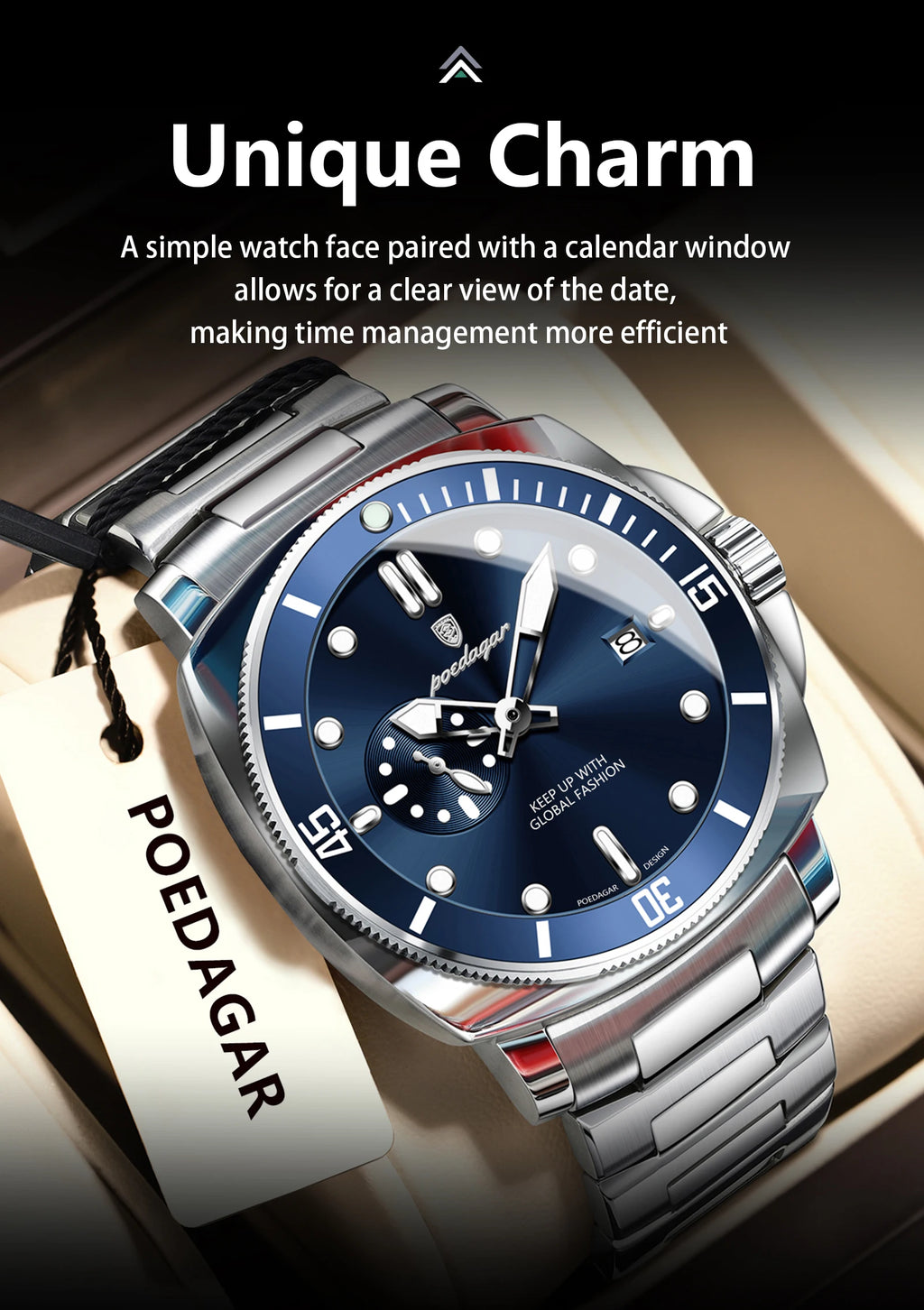 POEDAGAR Original Luxury Men's Watches Luminous Waterproof Date Business Watch Men Stainless Steel Fashion Quartz Man Wristwatch