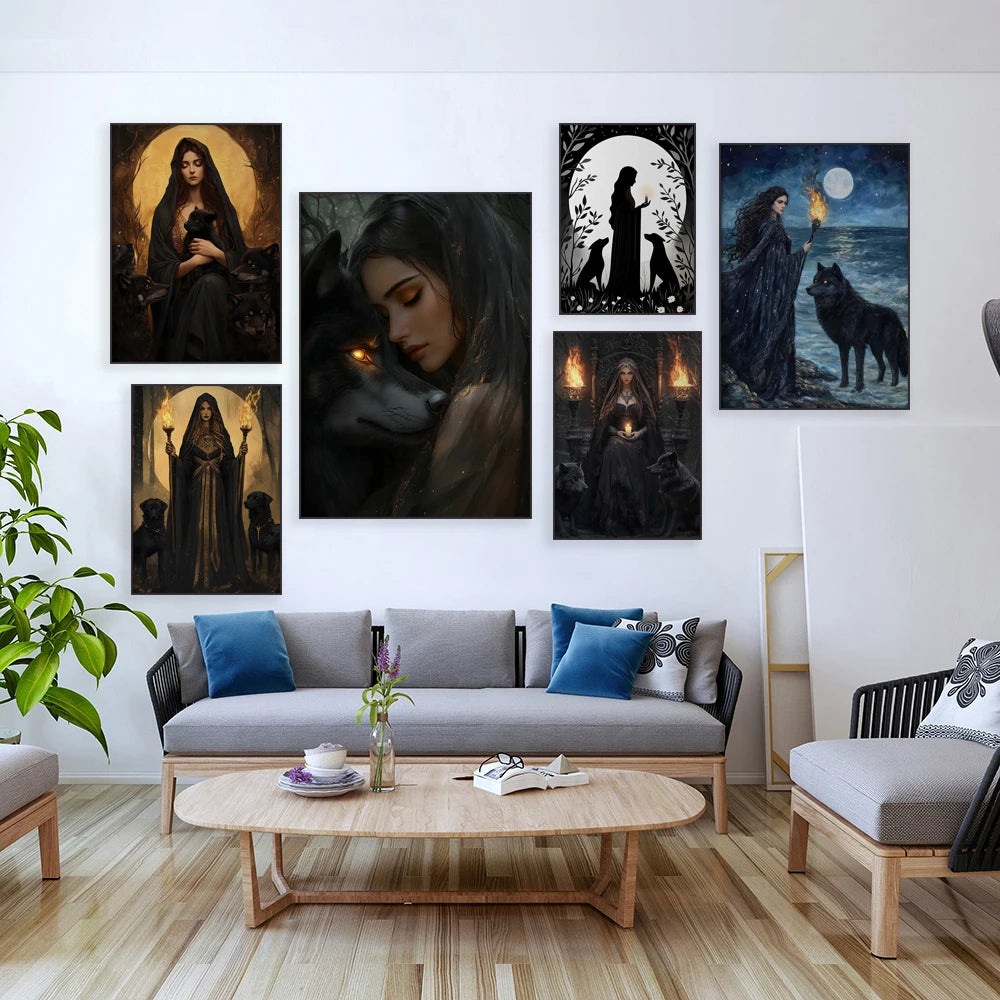 Hecate print, Greek goddess of magic and witchcraft, Art Nouveau, sacred feminine artwork, Greek mythology, Greek goddess poster
