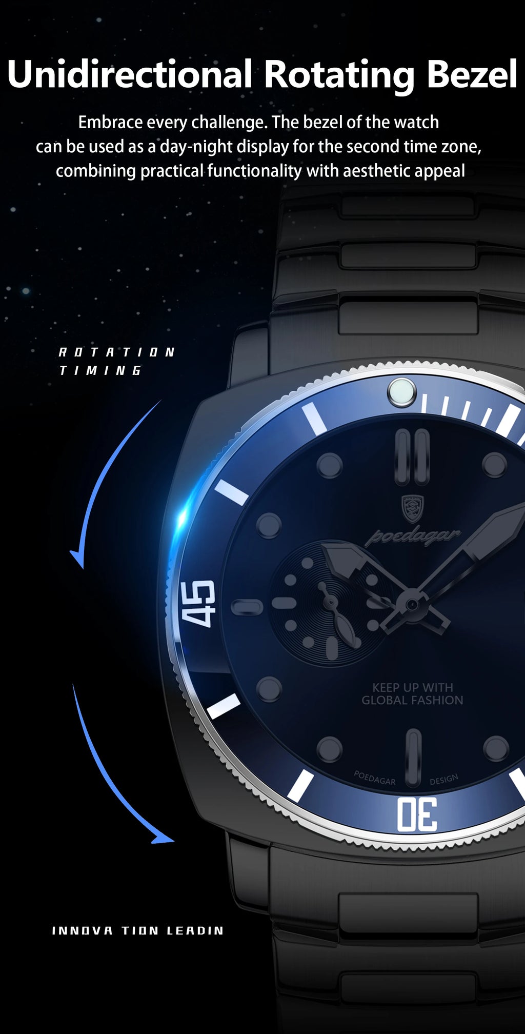 POEDAGAR Original Luxury Men's Watches Luminous Waterproof Date Business Watch Men Stainless Steel Fashion Quartz Man Wristwatch