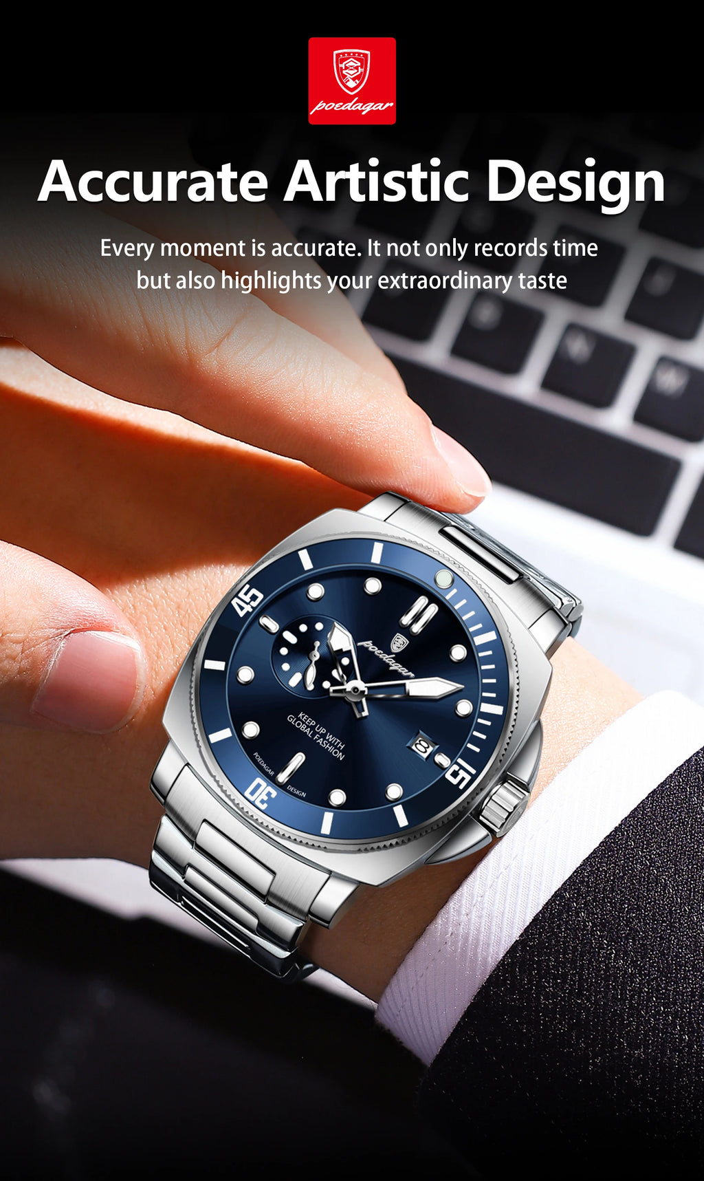 POEDAGAR Original Luxury Men's Watches Luminous Waterproof Date Business Watch Men Stainless Steel Fashion Quartz Man Wristwatch