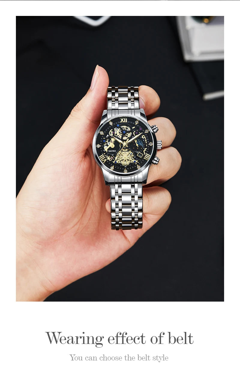 SKMEI Top Brand Luxury Full Steel Business Watches Mens 3Bar Waterproof Japan Quartz movement Calendar Wristwatches reloj hombre