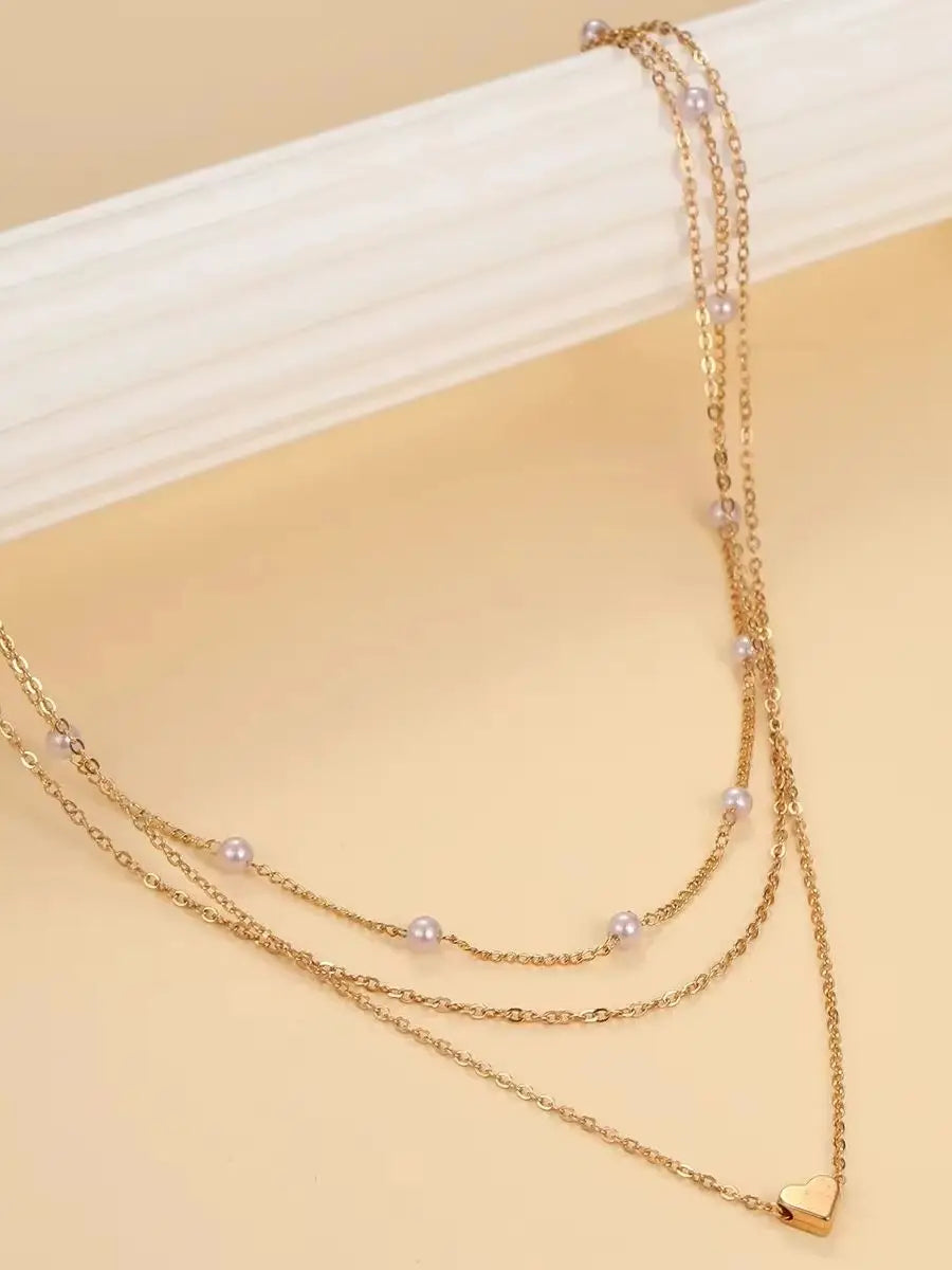 Multilayer Pearl Cross Love Heart Pendant Necklaces for Women Gold Color Fashion Collarbone Neck Chain 2024 Trend Jewelry