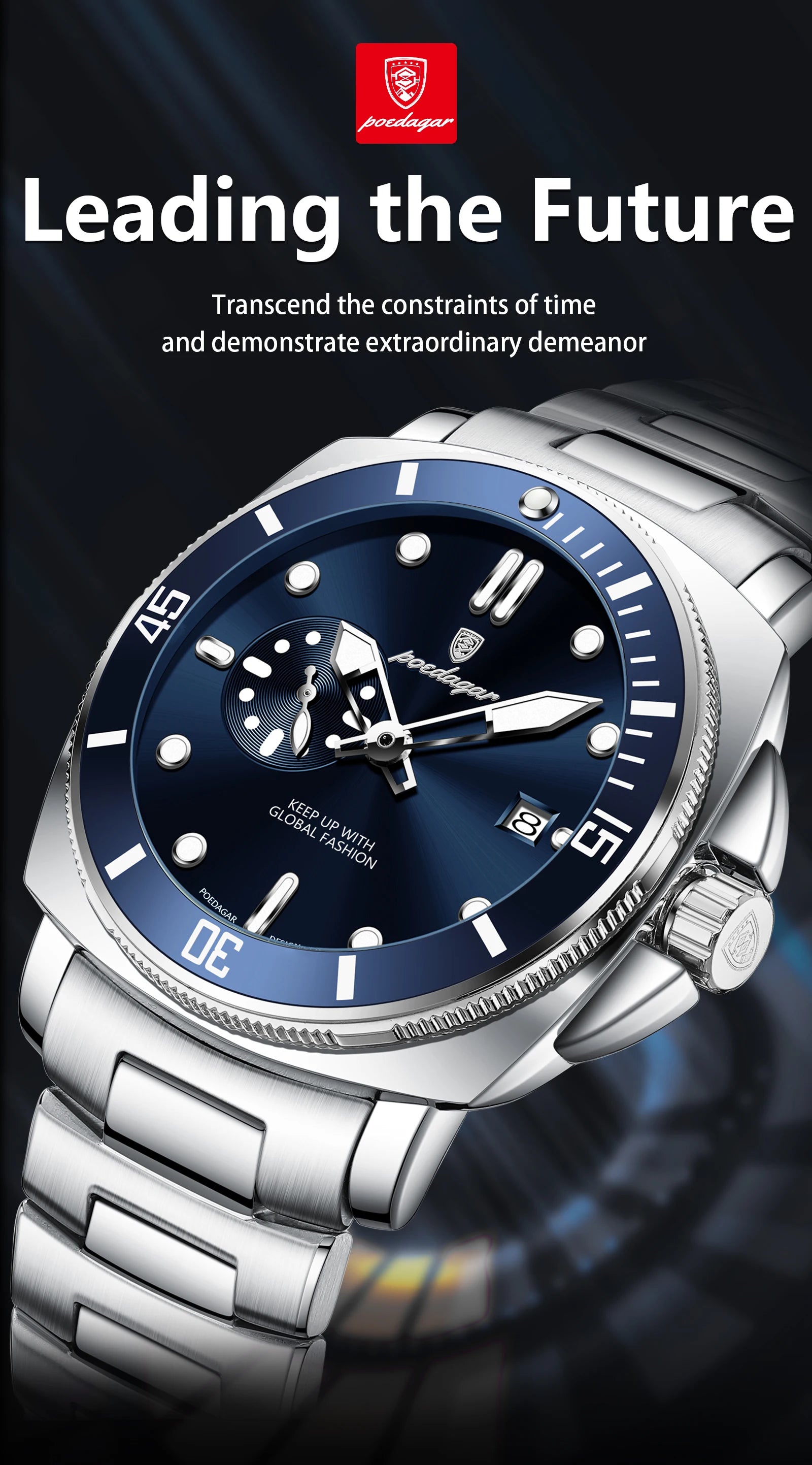 POEDAGAR Original Luxury Men's Watches Luminous Waterproof Date Business Watch Men Stainless Steel Fashion Quartz Man Wristwatch
